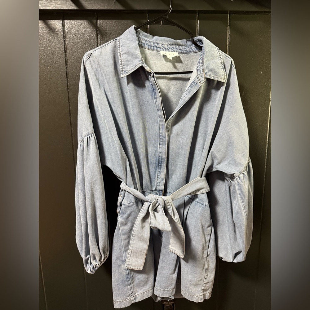 Stylish Light Blue Denim Romper with Belt